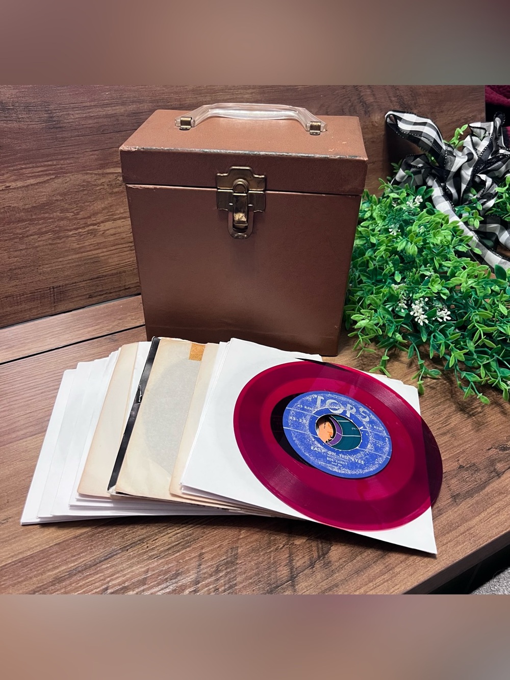 Vintage Amfile Platter-pak Phonograph Record Case & 19 Records